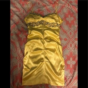 Yellow satin dress